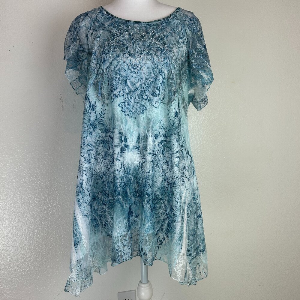 Avenue Studded Turquoise Tunic Top Size 14/16 Perfect for Summer Blouse